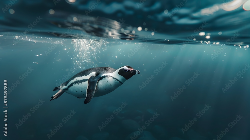 Naklejka premium Adventurous Penguin Exploring the Vibrant Underwater World