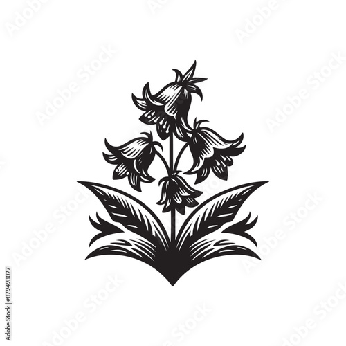 line art of a bluebell silhouette, A set of silhouettes of bluebell flowers