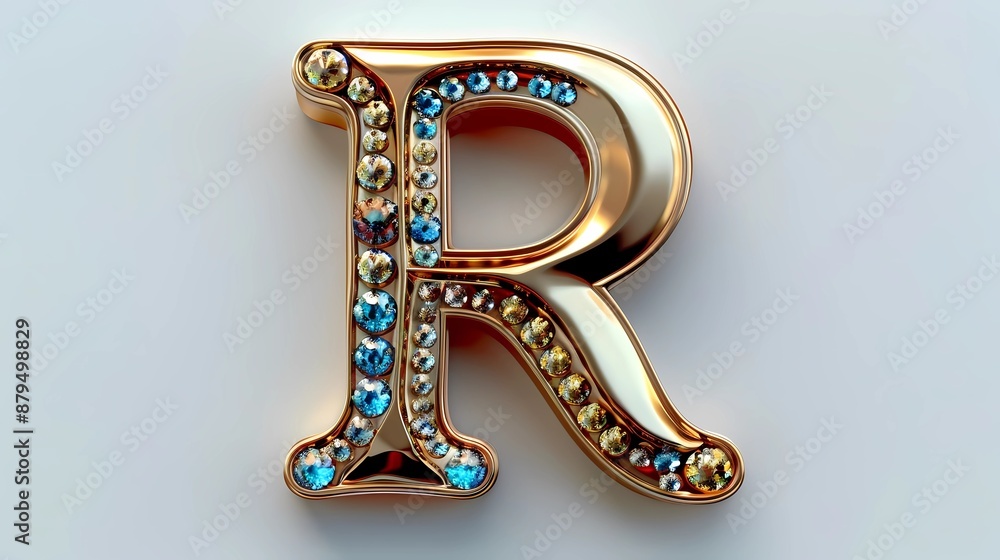 Letter Drawing Gold R Letter R with luxury gold jewel art illustration isolated at white ...