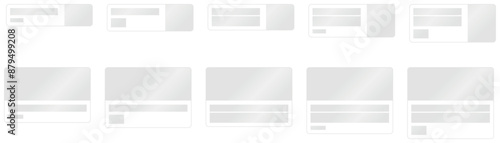 Vector set of simple flat website card templates. Landing page wireframe, company site, e-commerce store, forum, social network, gallery, hosting, blog, news portal. Material design system