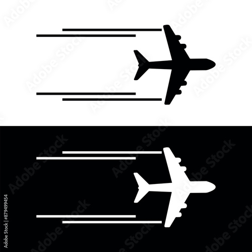 Airplane icon takeoff logo black pictogram set vector or plane take off flying silhouette shape graphic simple plain clipart symbol, airport airline jet circle sign, airplane thin line outline art	