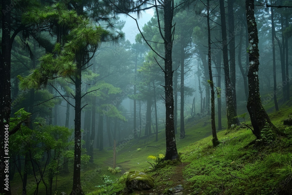 Obraz premium Watercolor-style landscape of mountains and forests, painted nature. Generative AI. Beautiful simple AI generated image in 4K, unique.