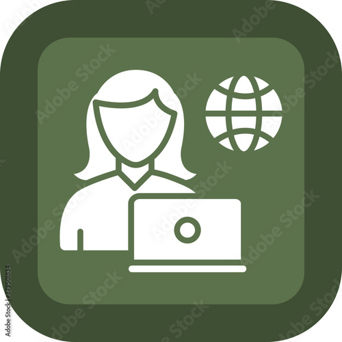 Remote Female Worker Glyph Green Box Icon