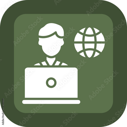 Remote Male Worker Glyph Green Box Icon