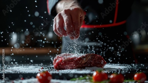 The chef seasoning beef photo