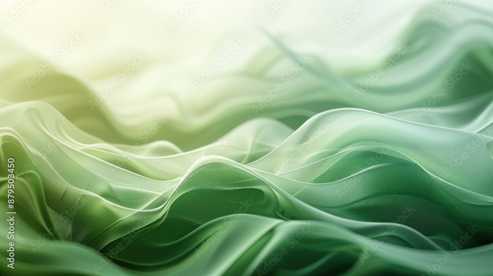 Fototapeta premium Abstract green fabric texture with waves and folds. Soft and elegant green silk or satin material for background or wallpaper.
