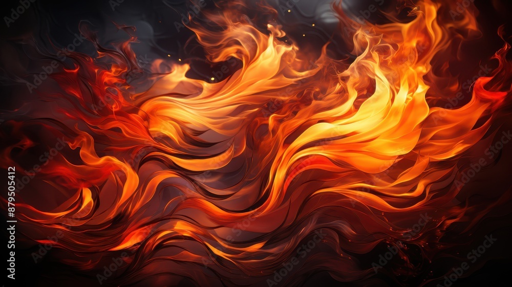 Fototapeta premium Abstract artistic display of fiery orange and red flames in motion, creating a dynamic and energetic visual effect.