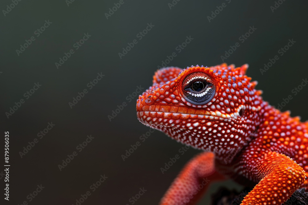Fototapeta premium A red-headed agama lizard with a black background.