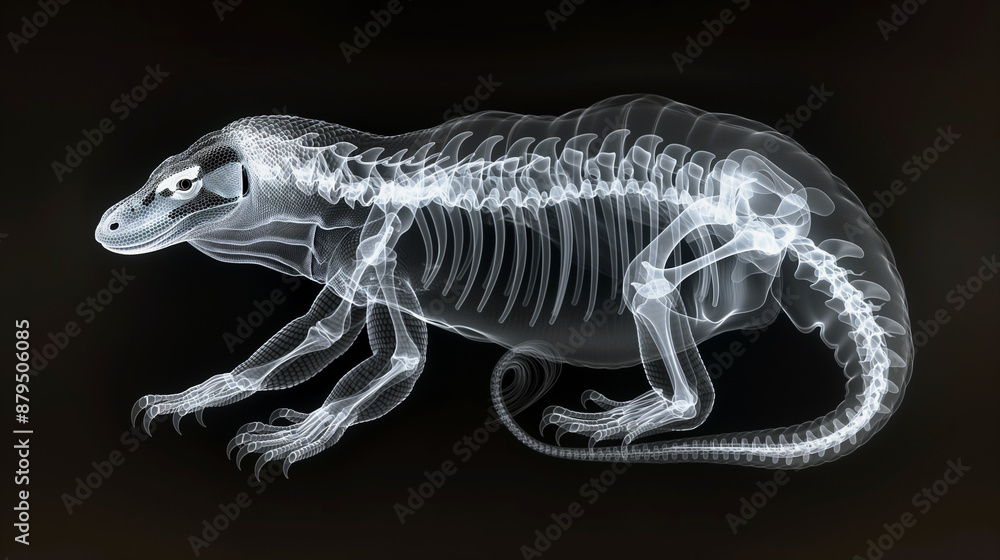 Naklejka premium A black and white x-ray of a Komodo dragon