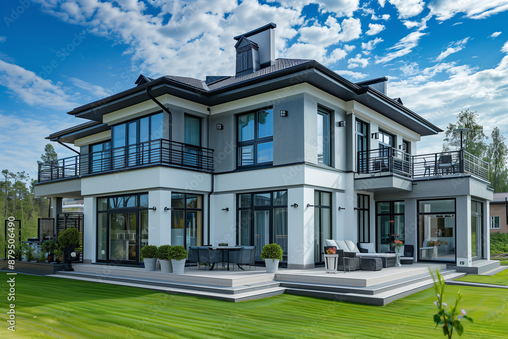 Symbol image single-family house: New construction of a luxurious house with a large plot of land (A.I.-generated) Symbol image single-family house: New construction of a luxurious house with a large plot of land (A.I.-generated)