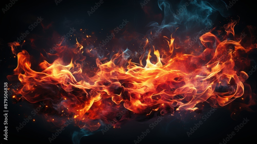 Vivid, dynamic flames with glowing hues of orange, red, and blue set against a dark background, embodying intense heat and energy. Vivid, dynamic flames with glowing hues of orange, red, and blue set against a dark background, embodying intense heat and energy.