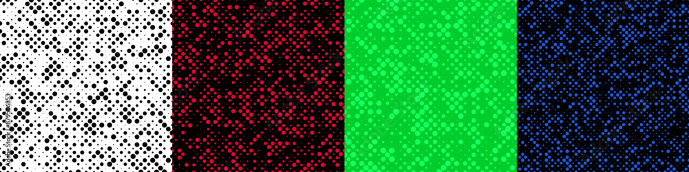 Abstract random halftone dot pattern set Abstract random halftone dot pattern set
