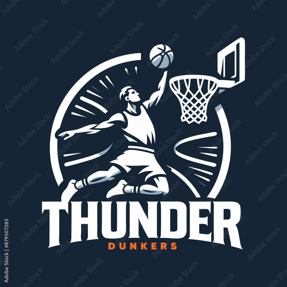 Fototapeta premium Basketball team logo. Basketball player dunking vector.