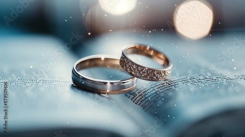 A creatively designed 3D animation showcasing the significance of wedding rings and a Bible in a marriage ceremony,