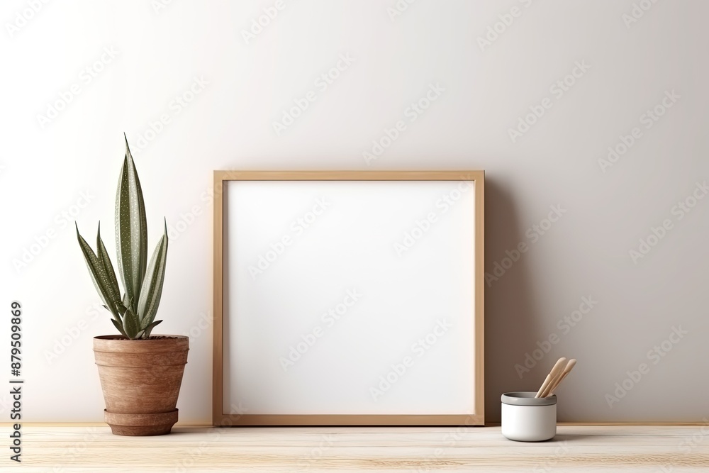 Minimalist Home Decor with a Wooden Frame and Plant. Minimalist Home Decor with a Wooden Frame and Plant.