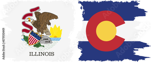 Colorado and Illinois states grunge brush flags connection, vector photo