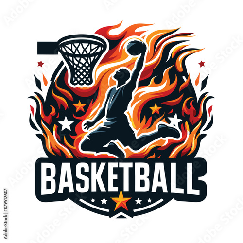 Basketball team logo. Basketball player dunking vector.