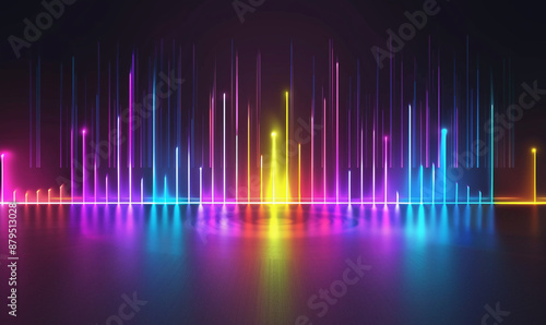 Abstract music record background on the dark background and with colorful gradient lines. © Анастасия Ареховская