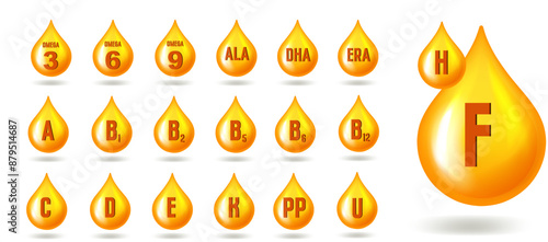 Set of oil drop complex. Golden multivitamin design