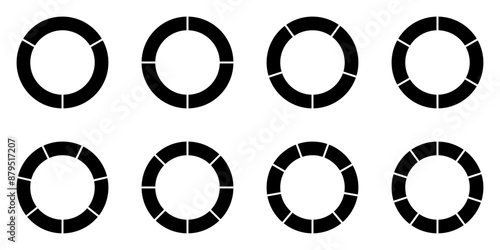 円グラフ　円　3分割から10分割までのセット　循環図　シンプル　ベクター　黒　シルエット