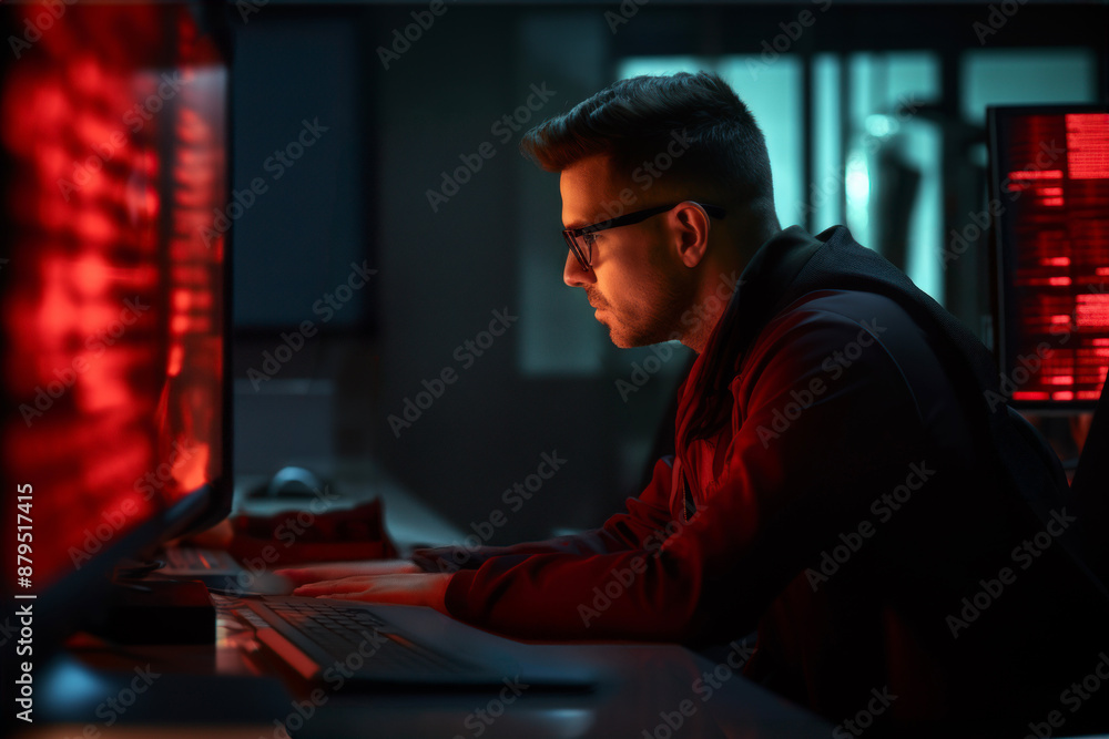 Cybersecurity Operations Center. Expert monitoring and responding to cybersecurity threats working in high-tech control room Cybersecurity Operations Center. Expert monitoring and responding to cybersecurity threats working in high-tech control room
