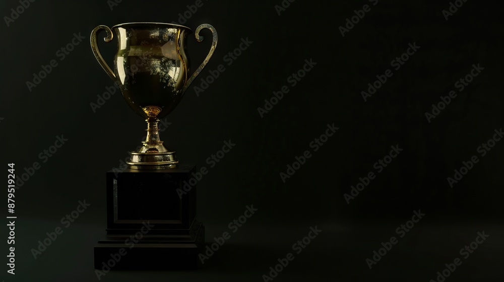 A gold trophy on a black background. A gold trophy on a black background.