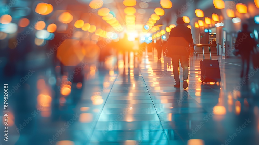 Busy business people crowded walking in the airport with blurred lights in the background banner for design copy space. Busy business people crowded walking in the airport with blurred lights in the background banner for design copy space.