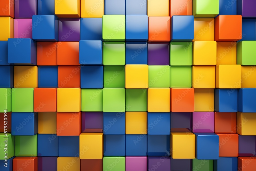 A colorful wall made of blocks in various colors. The blocks are arranged in a way that creates a pattern and a sense of depth. The wall appears to be a work of art, with the colors A colorful wall made of blocks in various colors. The blocks are arranged in a way that creates a pattern and a sense of depth. The wall appears to be a work of art, with the colors