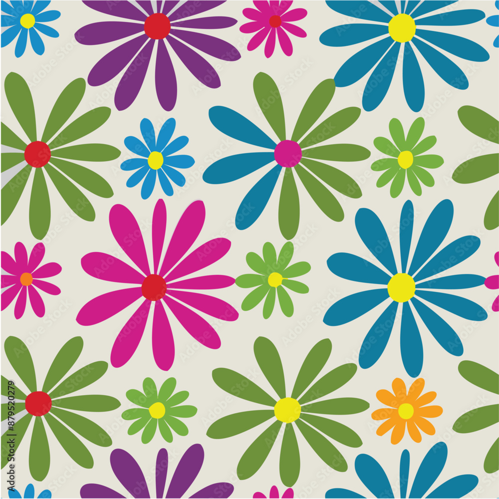 repeatable vector pattern, flowers in blue green and pink repeatable vector pattern, flowers in blue green and pink