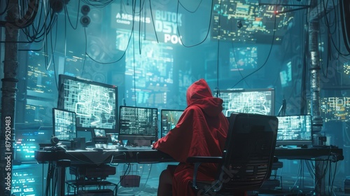 The hacker in red hoodie photo