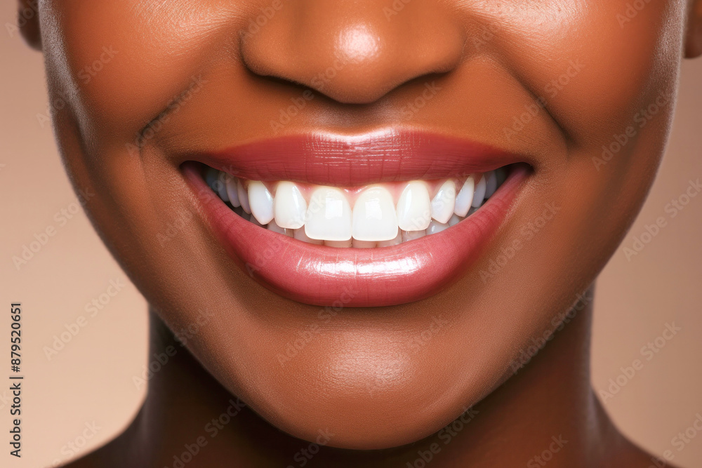 Smile with white beautiful straight teeth of young black woman close-up Smile with white beautiful straight teeth of young black woman close-up