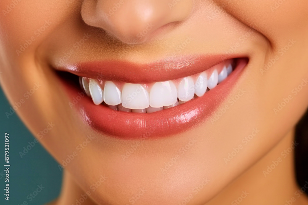 Obraz premium Smile with white beautiful straight teeth of young woman close-up