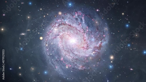 Space flight spiral galaxy M83 or the Southern Pinwheel galax space nebula travel exploration on deep space. Flight Into the Crab Nebula Pulsar supernova galaxy animation. Elements image are furnished photo