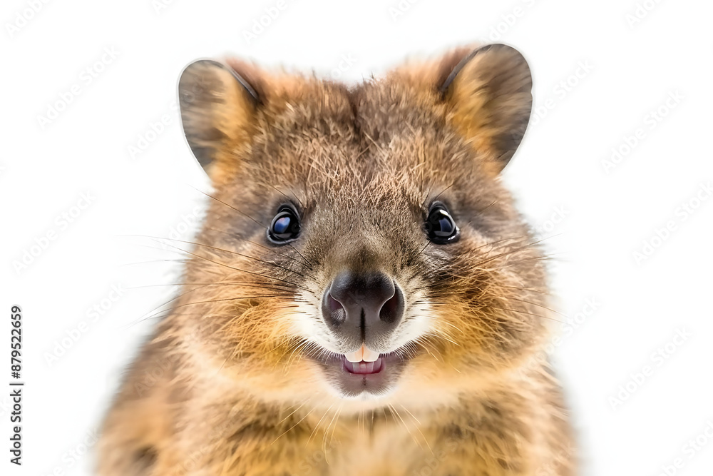 A Cute Quokka Smiles For The Camera On A White Background A Cute Quokka Smiles For The Camera On A White Background