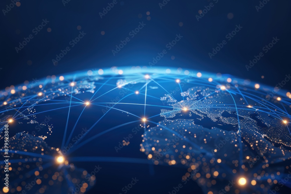 Global network connections on a glowing digital map of the world, illustrating the concept of international communication and data exchange. Global network connections on a glowing digital map of the world, illustrating the concept of international communication and data exchange.