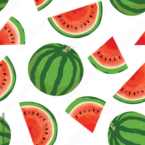 Watermelon pattern. Fruit juicy slice pieces seamless texture. Summer bright design