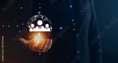 Fototapeta Naklejka Na Ścianę i Meble -  Customer Relationship Management, global structure customer network technology, social media, digital marketing online, Data exchanges development, customer service.