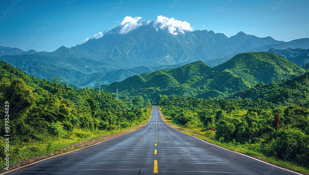 Fototapeta premium Serene Road Winding Through Lush Green Mountains