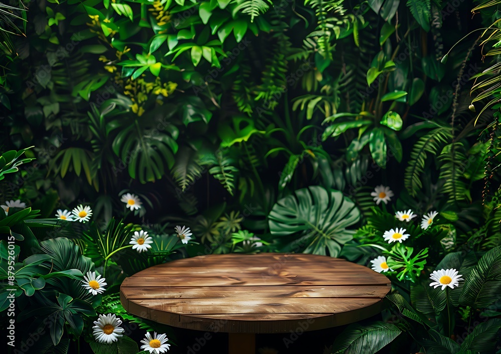 Wooden Table in Lush Jungle Setting Wooden Table in Lush Jungle Setting