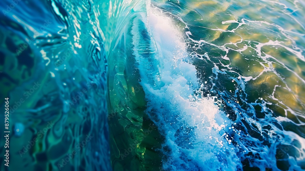 Fototapeta premium A view of the ocean from the inside of a wave.