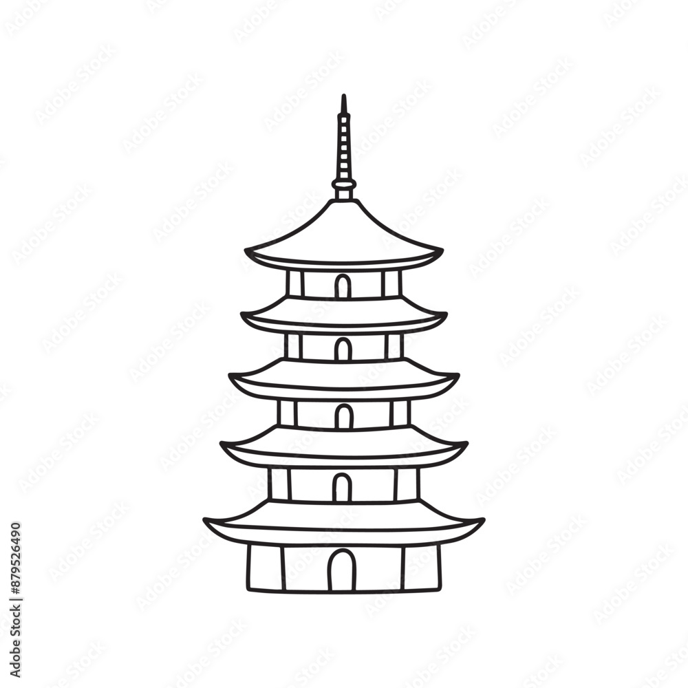 Illustration Traditional Japanese pagoda drawing Illustration Traditional Japanese pagoda drawing