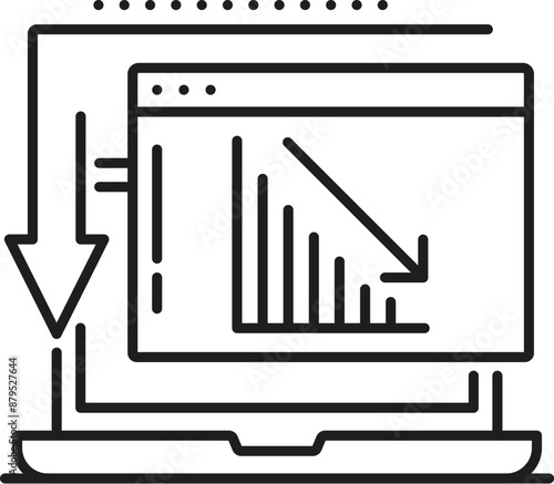 Economic crisis icon of stock market crash and global financial downturn, line vector. Stock exchange market index fall down with money inflation and devaluation in economic crisis and trade recession