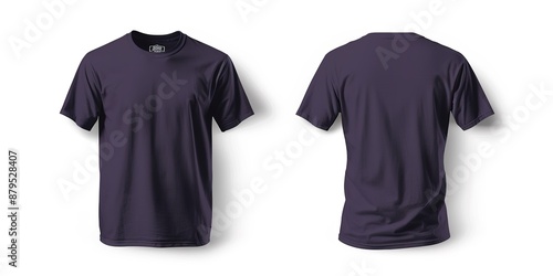 Blank oversize t-shirt mockup, front and back view, 3d rendering. Empty textile big size t shirt with sleeve mock up, isolated. Clear cotton crew neck undervest model for uniform.  photo