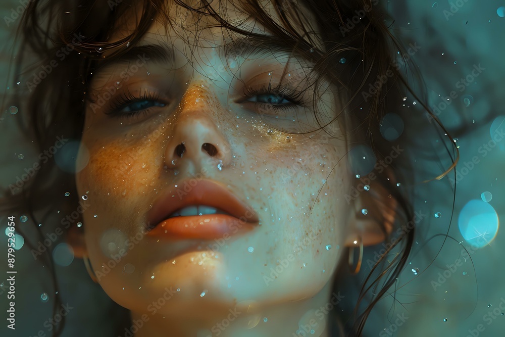 Close-up of a woman’s face with water droplets and artistic lighting, symbolizing beauty and serenity. Ideal for beauty blogs, photography portfolios, and artistic projects. Close-up of a woman’s face with water droplets and artistic lighting, symbolizing beauty and serenity. Ideal for beauty blogs, photography portfolios, and artistic projects.