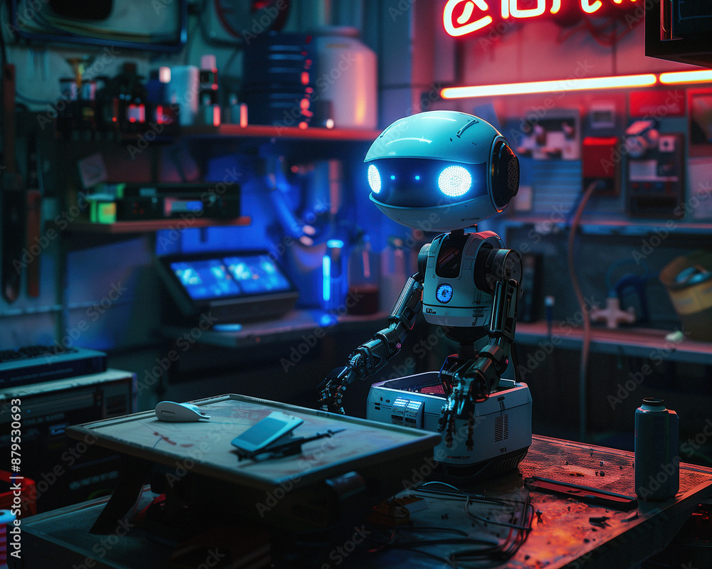 Fototapeta premium Robot, cyborg in the room Ai Generated.