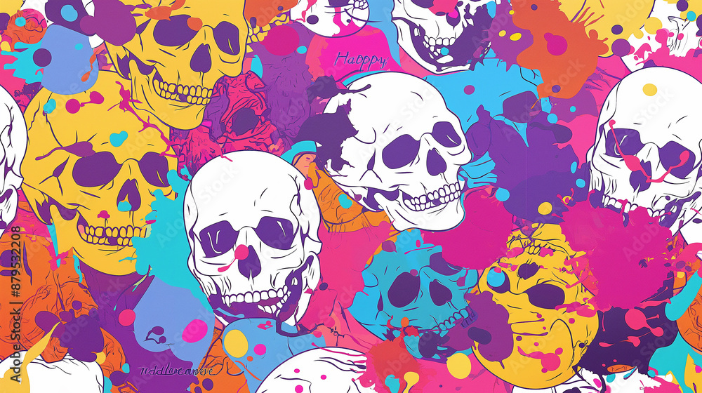 Halloween Cheer. Colorful Skull Art Halloween Cheer. Colorful Skull Art