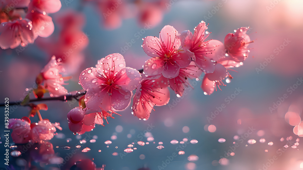 Pink cherry blossoms with water droplets, symbolizing beauty and renewal. Perfect for spring-themed projects, nature photography, and seasonal designs. Pink cherry blossoms with water droplets, symbolizing beauty and renewal. Perfect for spring-themed projects, nature photography, and seasonal designs.
