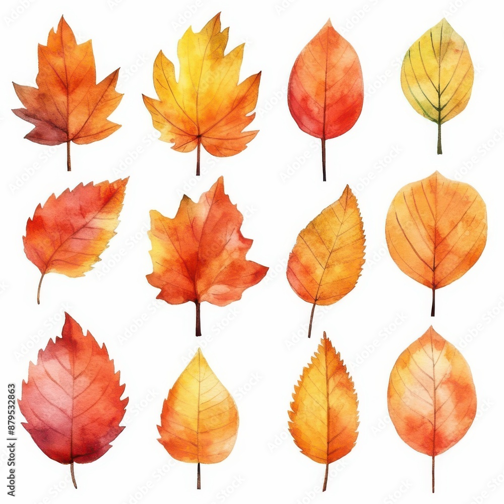 Fototapeta premium Watercolor Autumn Leaves Sublimation Clipart
