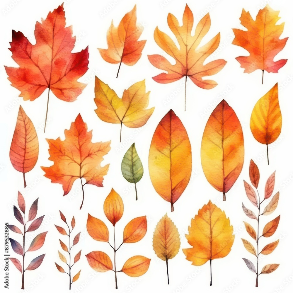 Obraz premium Watercolor Autumn Leaves Sublimation Clipart