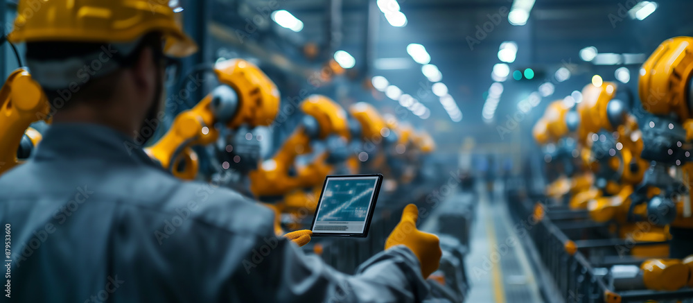 Engineer Monitoring Robotic Assembly Line with Tablet
Engineer Monitoring Robotic Assembly Line with Tablet